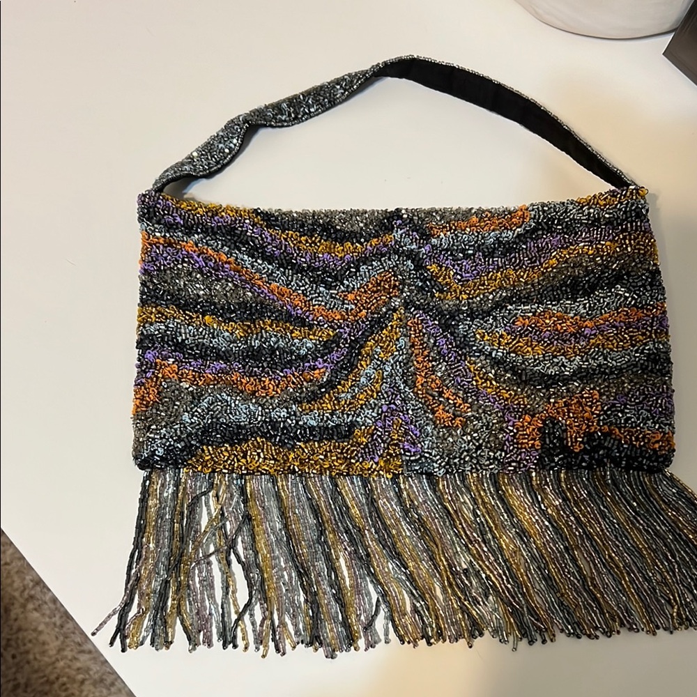 Zara Beaded Clutch with Fringe Detail